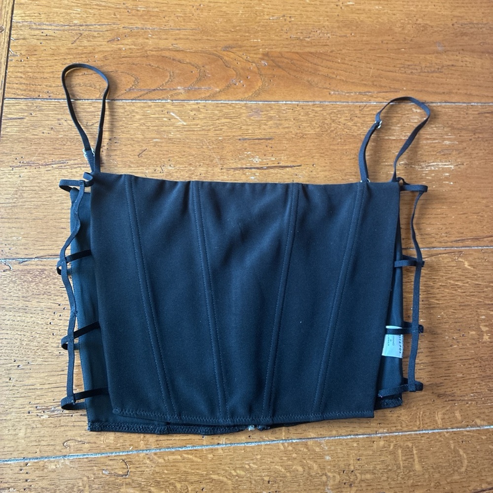 White Fox Black Strappy Corset Top